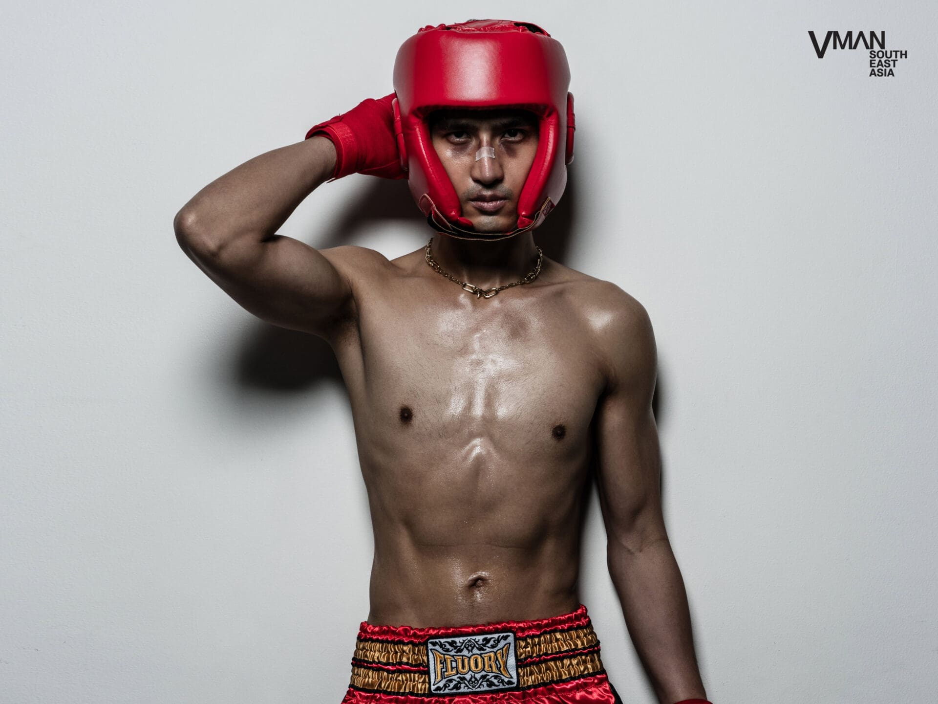 Boxer posing with a fragrance