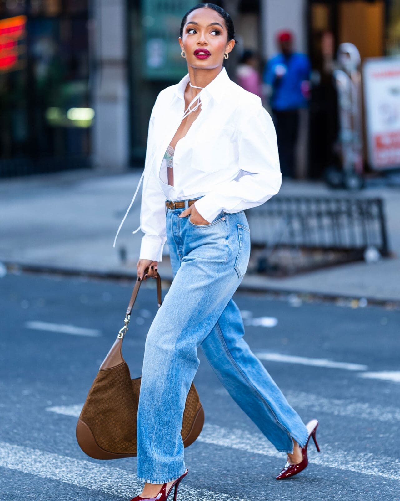 yara shahidi walking on the streets wearing gucci